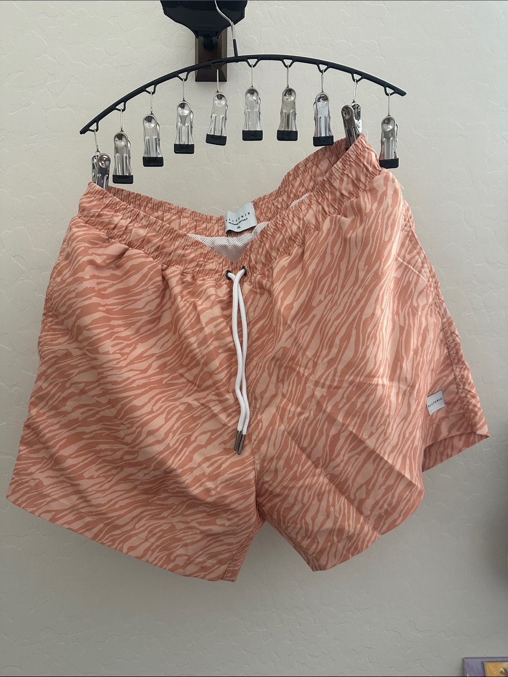 Men's Peach Zebra-Print Swim Trunks with Drawstring